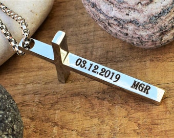 personalized cross necklace men personalised engraved cross customized men cross pendant religious cross christening gift baptism initials