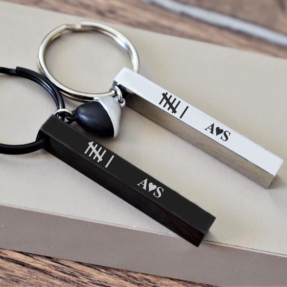 Personalized Anniversary Keychain Set: Engraved Initial Magnet
