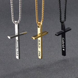 Gepersonaliseerde kruisketting mannen Aangepaste gegraveerde verjaardagscadeau voor vriend Aangepaste kruishanger religieus cadeau doopbevestiging