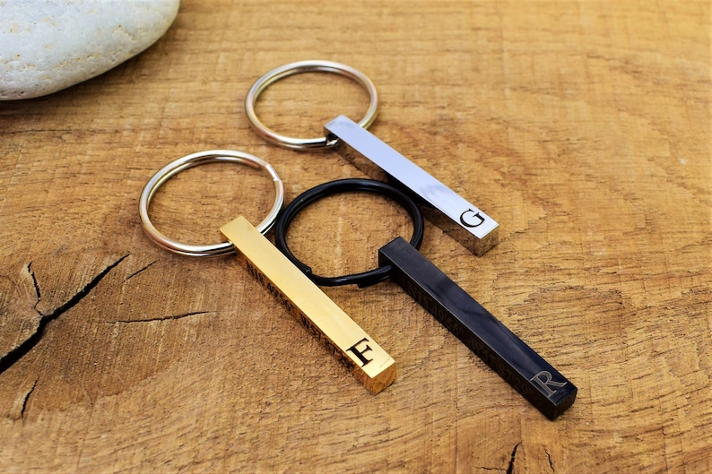 bar keychain personalized engraved men black keychain 3D bar keychain custom customized keychain for boyfriend vertical bar keychain for men image 1