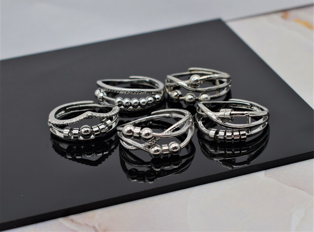 Adjustable Fidget Ring: Anti-stress Anxiety Bead Spinner, Worry ...