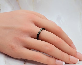 Tiny Letter Ring Custom Name Ring Minimal Rings Signet Bar Ring Engraved Black Ring for Girl Women Geometric Dainty Initial Ring