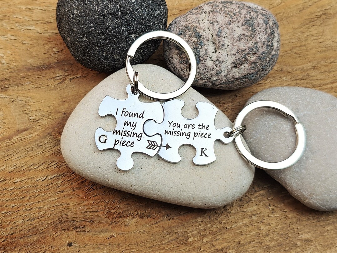Personalized Puzzle Keychain Custom Steel Anniversary Gifts Couple