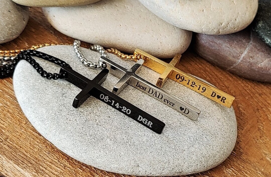 Cross Necklace for Men Personalized Scripture Faith Jewelry Engraved Chain Cross Pendant Gifts