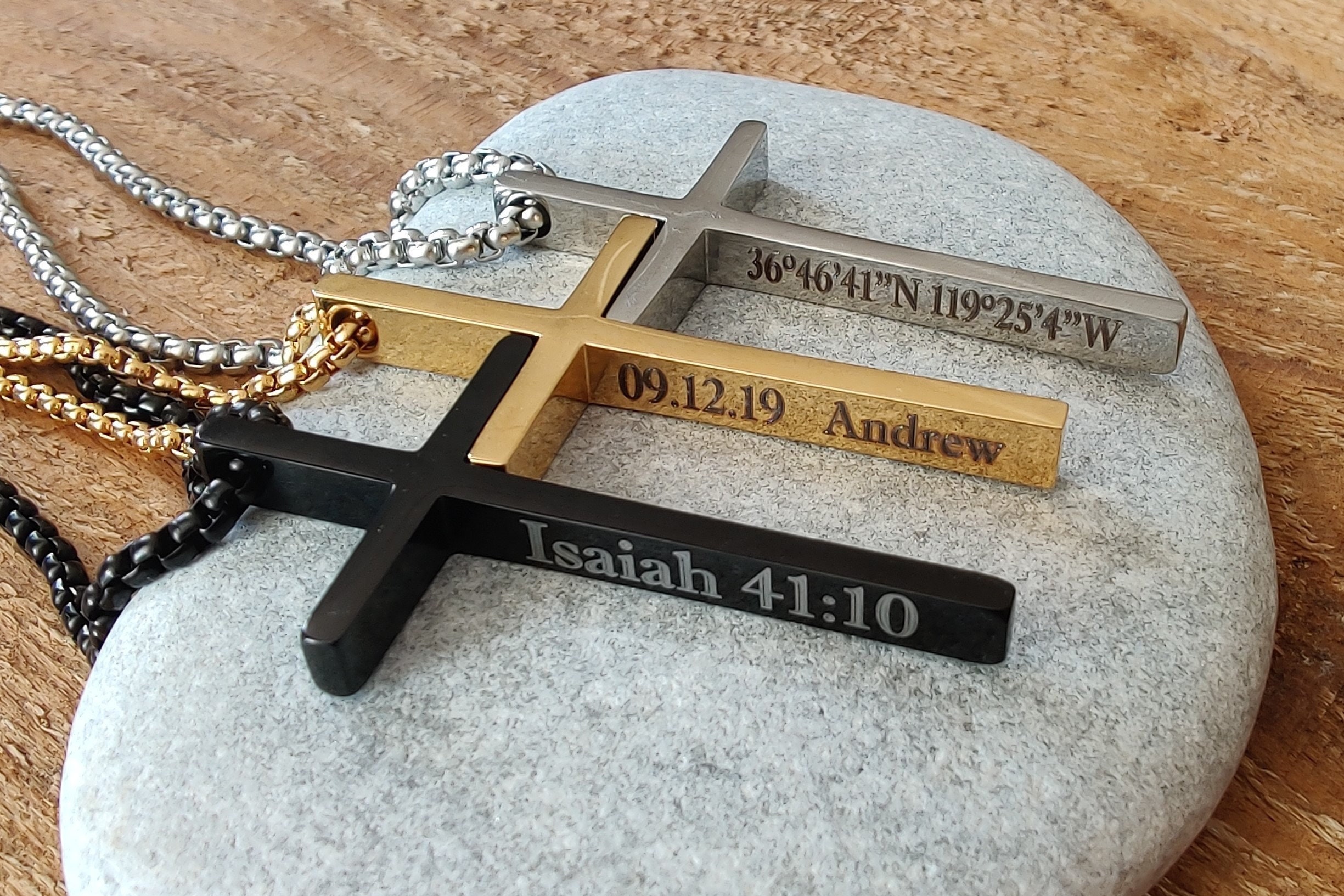 Mens cross necklace clearance with bible verse