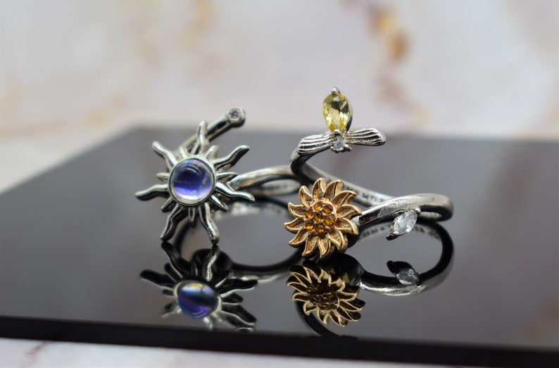 Fidget Sunflower Ring To My Granddaughter Daughter Rings Rotate Spinning Anti Stress Relief Anxiety image 8