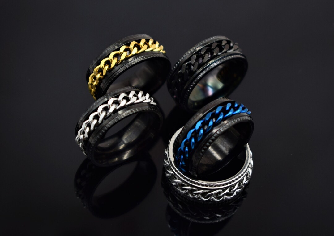 Mens Fidget Ring: Adjustable Chain Spinner, Anti-anxiety Gift - Etsy
