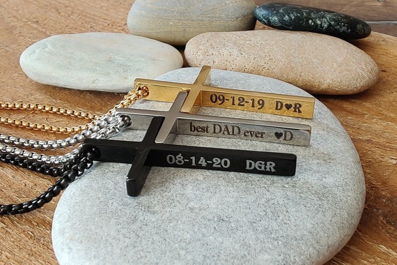 Mens cross on sale necklace with scripture