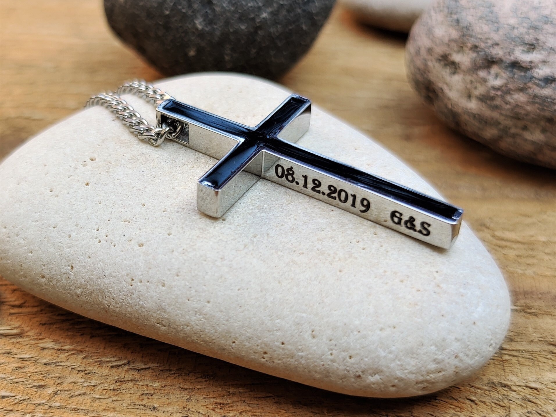 Engraved Cross Necklace for Men Black Personalized Stainless Etsy