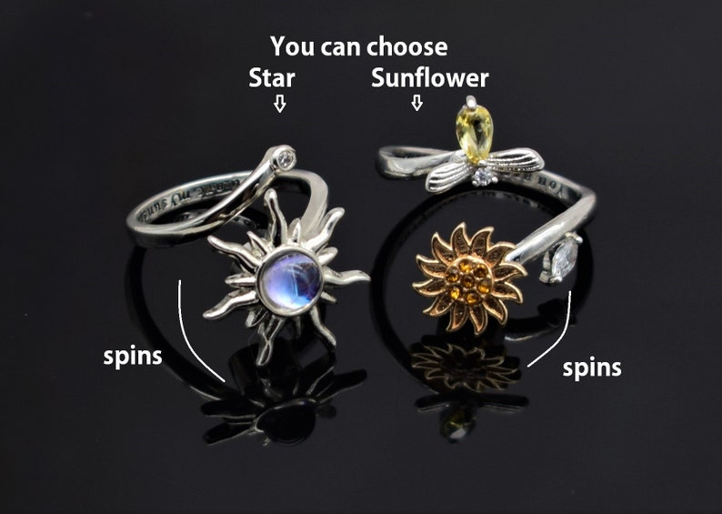 Fidget Sunflower Ring To My Granddaughter Daughter Rings Rotate Spinning Anti Stress Relief Anxiety image 3