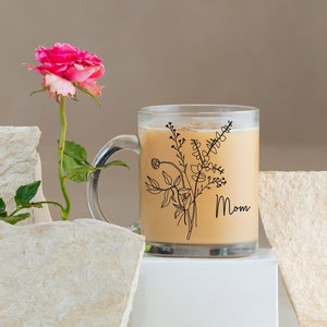 Personalized Mothers Day Mug Mothers Day Gift From Daughter Clear Mug Floral Mug Botanical Mug