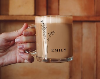 Personalise Gift For Her Floral Mug Plant Mug Wildflower Mug Customizable Mug Glass Mug Botanicals