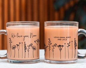 Mother's Day Mug Gift for Mom Grandma Nana - Minimalist Flower Name Mug - Godmother Mother In Law