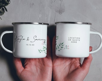 Wedding Mugs Camping Mug Campfire Mug Enamel Mug Wedding Gift Wedding Mugs / Double Sided