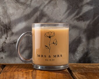 Mrs & Mrs Floral Clear Mug, Lesbian Wedding Gift
