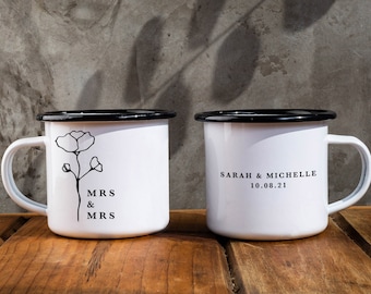 Mrs and Mrs Mugs, Lesbian Wedding Gift Camping Mug, Lesbian Wedding Mugs
