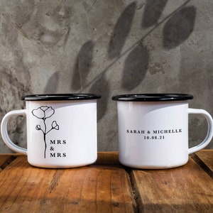 Mrs and Mrs Mugs, Lesbian Wedding Gift Camping Mug, Lesbian Wedding Mugs