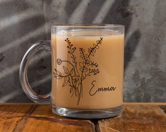 Floral Glass Mug with Name - Mother's Day Gift for Mom Nana Grandma