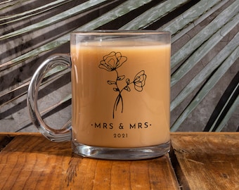 Mrs & Mrs Floral Glass Mug - Lesbian Wedding Gift