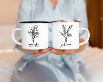 Birth Month Flower Mug, Birth Flower Gift Personalized with Name, Officiant Bridal Party Gift