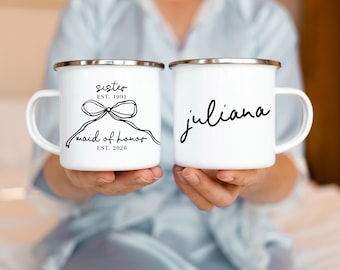 Sister Bridesmaid Maid of Honor Proposal Mug, Coquette Bow Mug Personalized, Officiant Mug