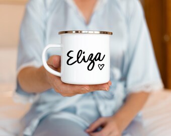 Practical Bridesmaid Mug, Unique Bridesmaid Proposal Gift - Enamel Camping Mug with Name Minimalist