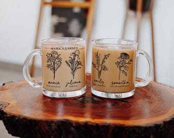 Family Birth Flower Mug, Mother's Day Gift Glass Mug, Birth Month Glass Mug
