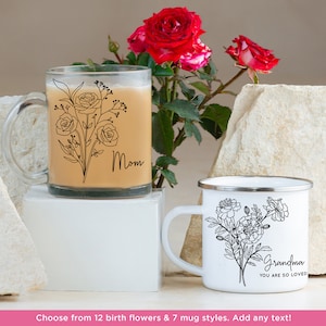 Mug floral personnalisé, cadeau personnalisé pour elle, mug fleurs sauvages, mug floral, mug personnalisable, cadeau botanique personnalisé, mug double face