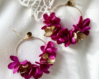 Boucles d'oreilles fleurs stabilisées -- CHLOÉ fuchsia magenta or