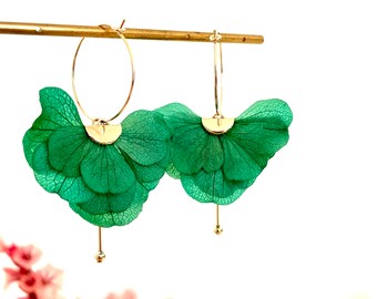 boucles d'oreilles fleurs stabilisées -- LAURA vert émeraude