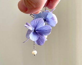 preserved flower and freshwater pearl earrings — UMA purple gradient