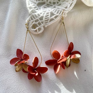 NEW preserved flower earringsJULIETTE rust red terrracotta and gold image 3