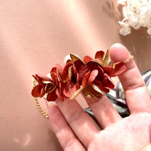 NEW stabilized flower bracelet--MARYLOU rust red terracotta and gold