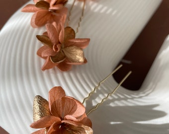 Horquilla de flores preservadas — AGATHE rosa viejo y oro