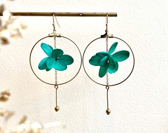 boucles d'oreilles fleurs stabilisées -- AMÉLIA vert canard