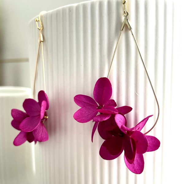 preserved flower earrings--JULIETTE fuchsia magenta