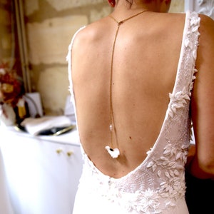 Backless necklace with preserved flowers and swarovski pearl--CHANTAL