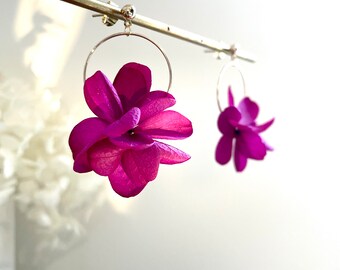 boucles d'oreilles fleurs stabilisées -- JULIA fuchsia magenta