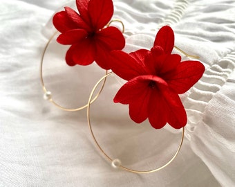 boucles d'oreilles fleurs stabilisées -- EMMIE rouge