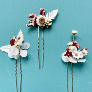 Spike with bun stabilized flowers — AMEL white burgundy (3 styles to choose)