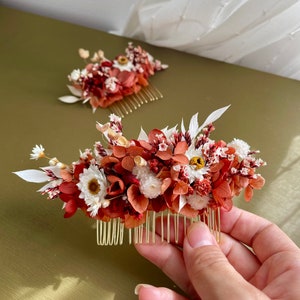 Preserved flower comb --VIVIANE terracotta pink and white