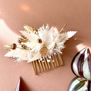 Preserved flower comb --AMANDINE white and gold