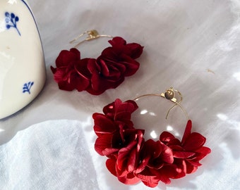 preserved flower earrings --ROMY burgundy red