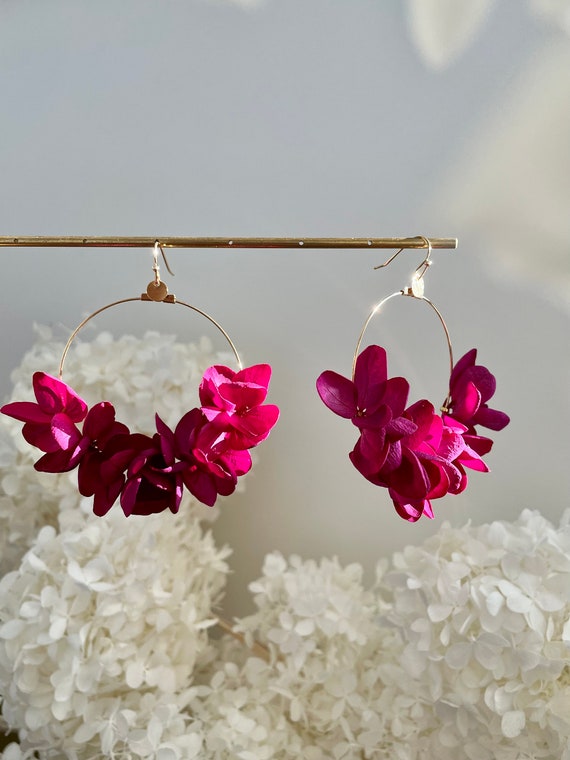 Boucles D'oreilles Fleurs Stabilisées ROMY Fuchsia - Etsy Canada