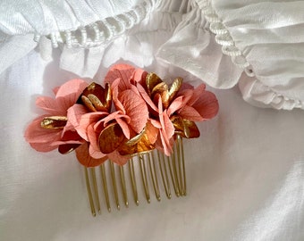 comb preserved flowers --ÉMILIE old pink and gold