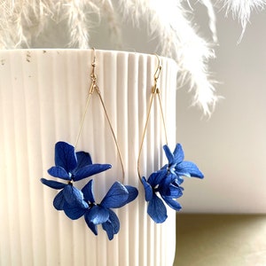 Stabilized flower earrings--JULIETTE navy blue