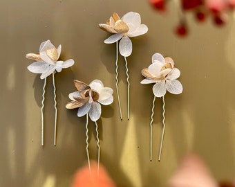 Stabilized flower bun stick — AGATHE white and gold