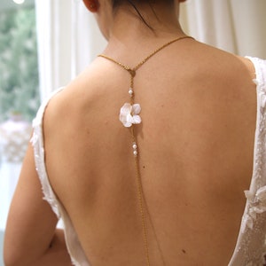 Backless necklace preserved flowers with swarovski pearl--AMANDA