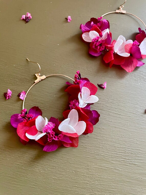 Stabilized Flower Earrings AVA Red Fuchsia White -  Israel