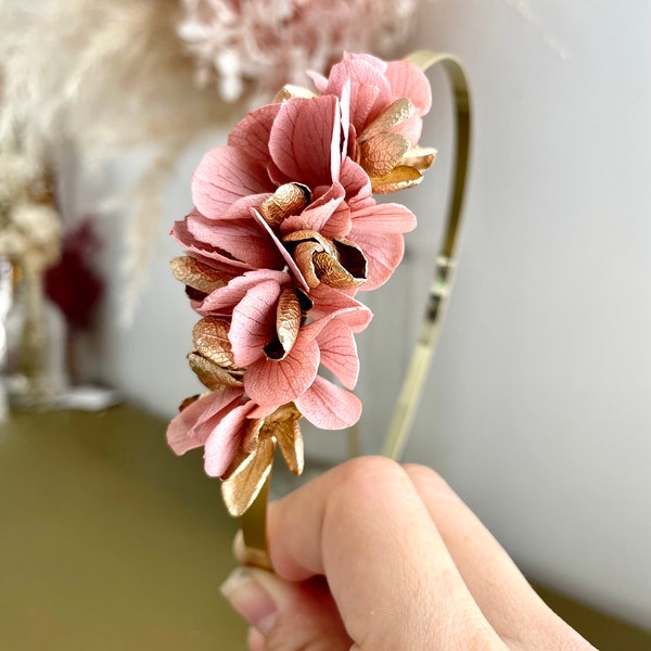 serre-tête en fleurs stabilisées - CHIARA vieux rose or